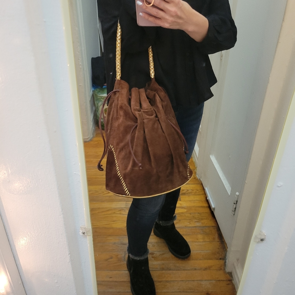 Carlos Falchi Brown Suede Medium Hobo Bag Southwestern Boho Cowgirl - Picture 4 of 11